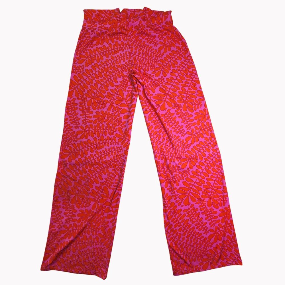Trina Turk Womens Large Trellis Print High Waist Wide Leg Swim Cover Pants